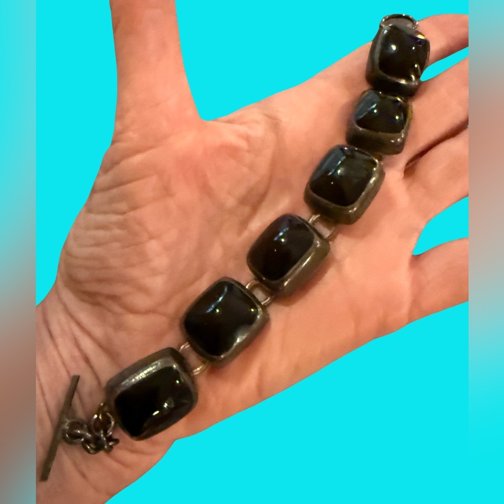 925 silver & onyx vintage Mexican bracelet